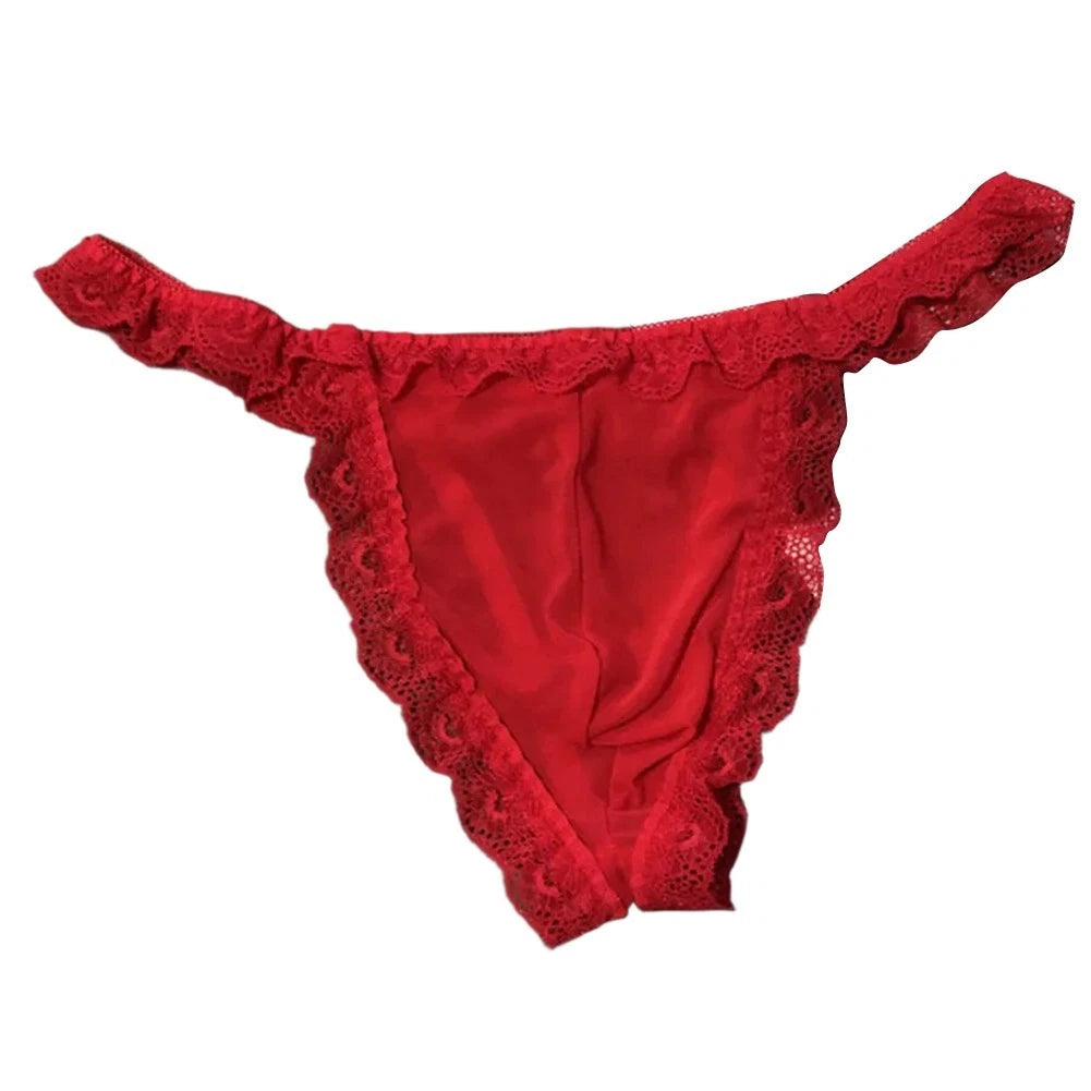Mens Low Waist Lace Briefs Thong Underwear - Soft Breathable Mesh