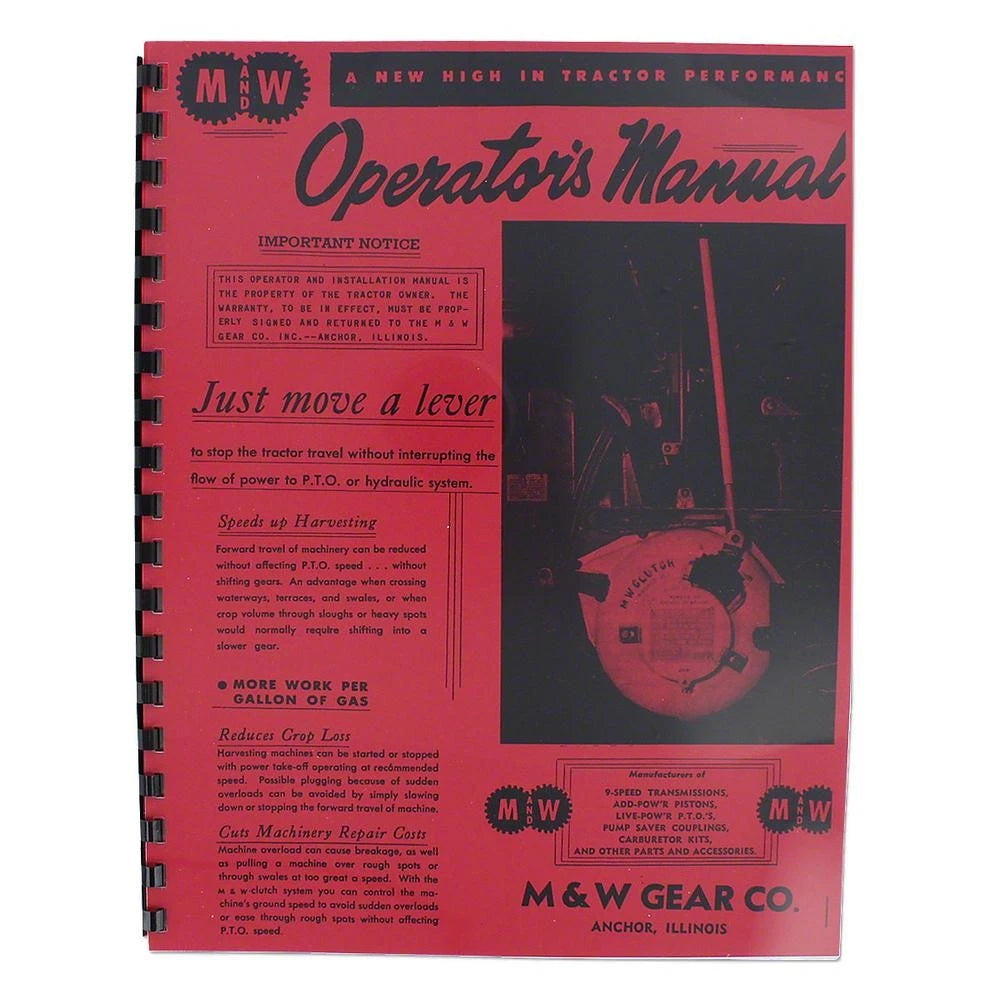 Clutch Reprint Operators Manual & Parts List for International