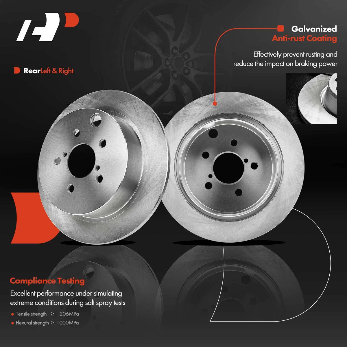 Set of 4 Rear Disc Brake Rotors & Pads for Subaru Impreza (2012–2016) 980962R, JBR1548, SBC1114
