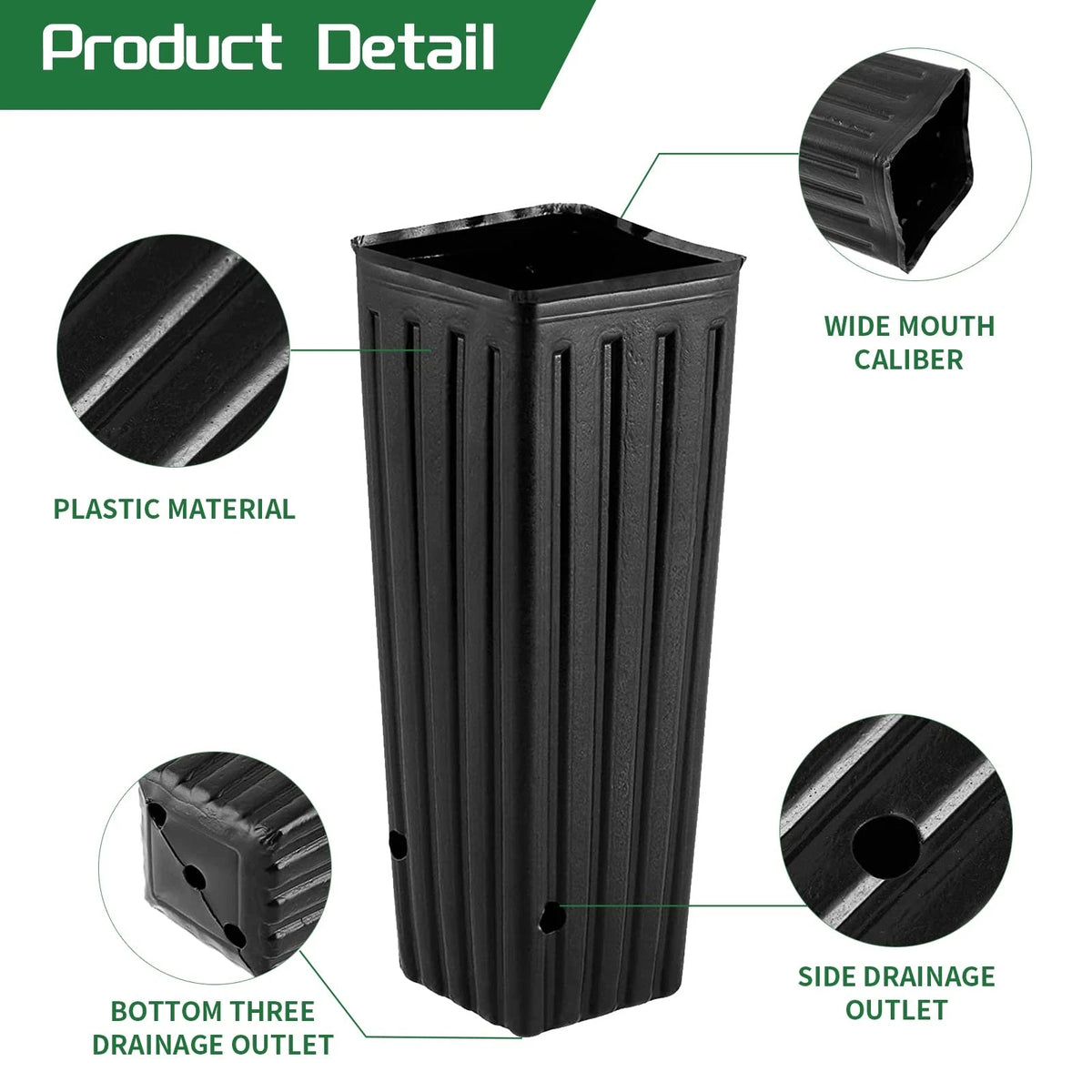 20 Pcs Plastic Deep Nursery Pots for Trees (9.8" Tall, Square)