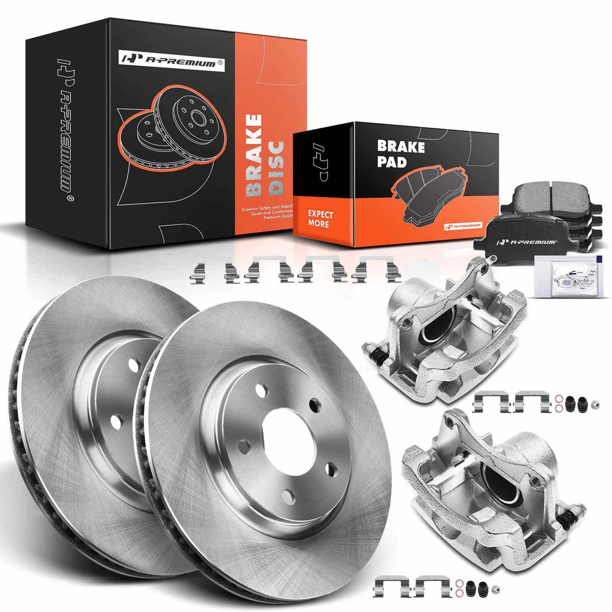 A-Premium Pair Front Brake Rotor & Pad + Caliper for Chevy Malibu (2008–2012)