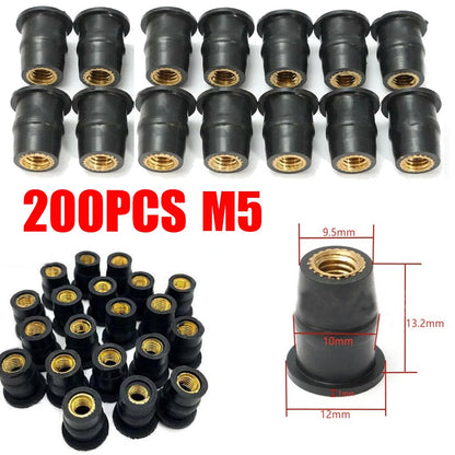 200PC M5 Bolts for Motorcycle Windshield Fairing Nuts