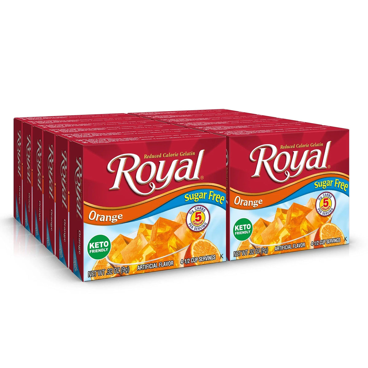 Pack of 12 Sugar Free Royal Orange Gelatin Dessert Mix 0.32 oz
