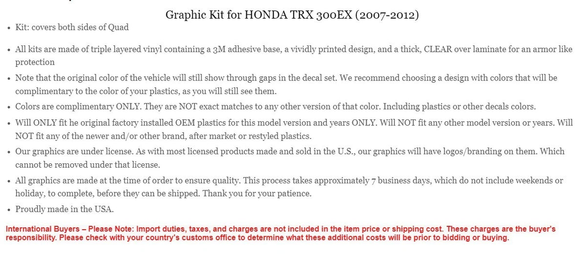 Graphic Kit for Honda TRX 300EX (2007–2012)