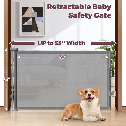 Retractable Baby Gate for Stairs & Doorways (34" Tall x 55" Wide)