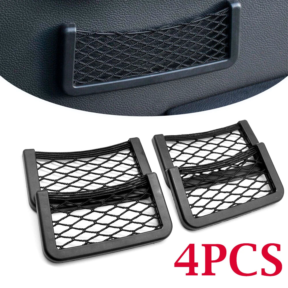 Set of 4 Elastic Net Bag Phone Holders for Car Interior - One Touch System
