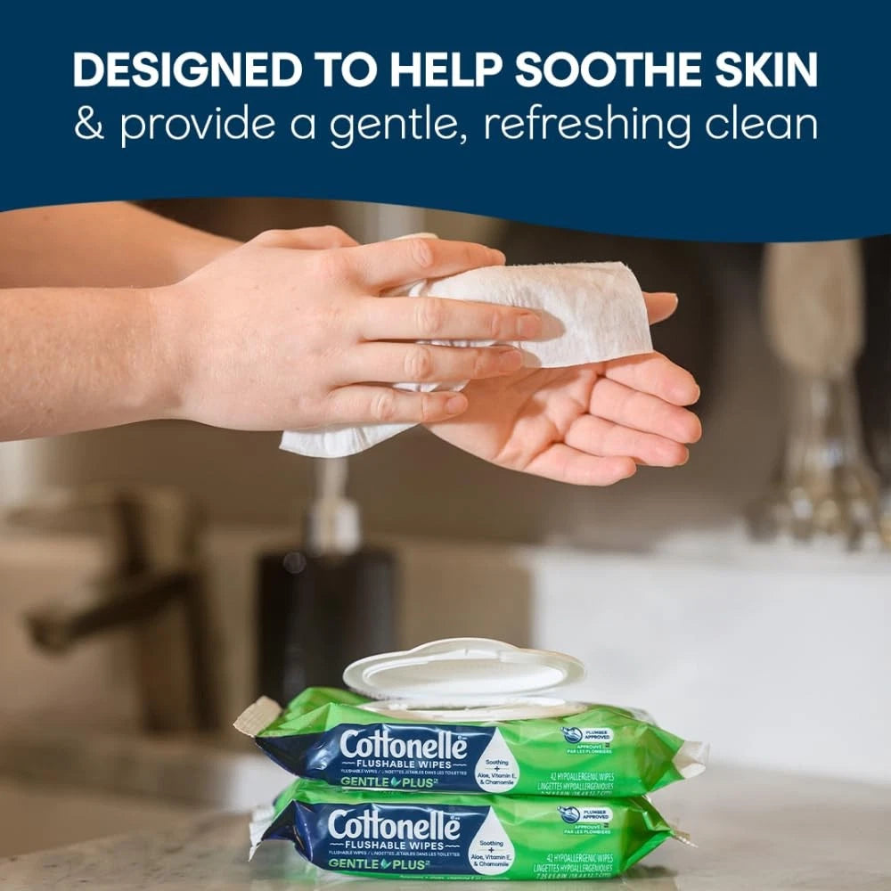 Cottonelle GentlePlus Flushable Wet Wipes for (42 Count, Pack of 4)