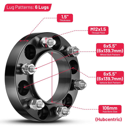 1.5" Wheel Spacers for Toyota Tacoma 4Runner Tundra (2015–2024)