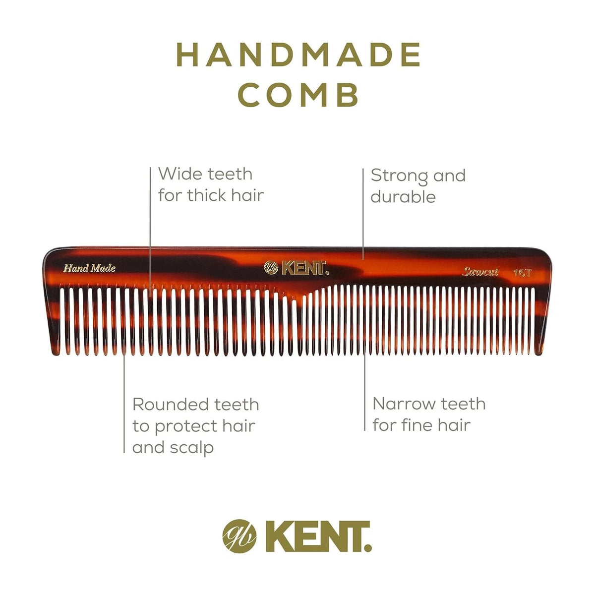 16T Tortoise Fine Tooth and Wide Tooth Comb for Daily Grooming