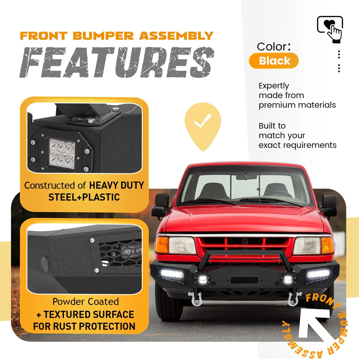 Front Bumper Winch Assembly with LED Lights for Ford Ranger (1993–1997) CON-A000129