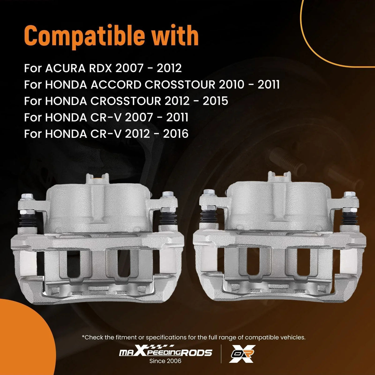 Front Brake Caliper Pair for Honda CR-V (2007–2016) Acura RDX (2007–2012)