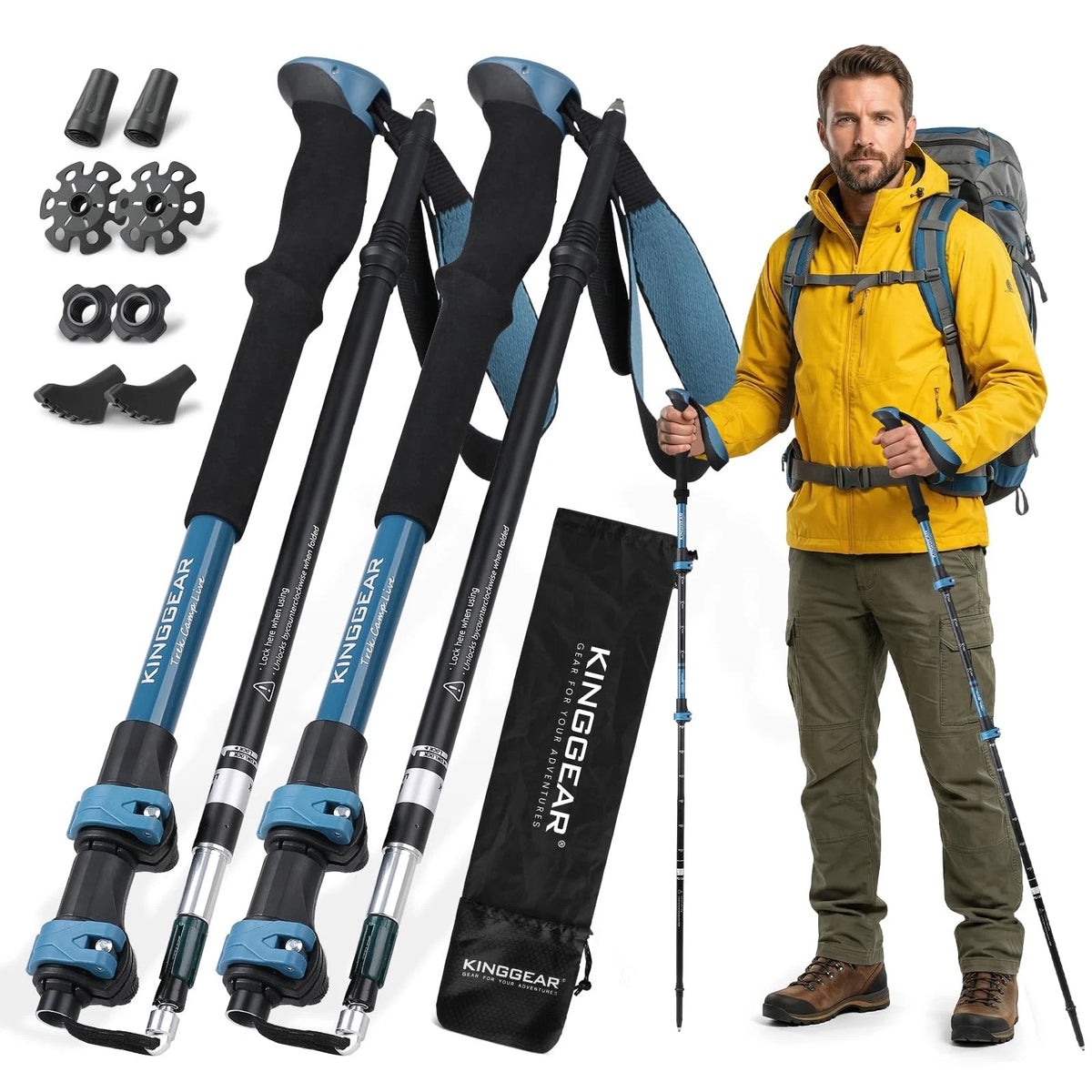 Set of 2 Collapsible Trekking Poles for Outdoor Use (7075 Aluminum)