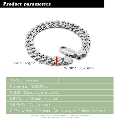 Set of 4 925 Sterling Silver Miami Cuban Link Bracelets 8-10-12MM