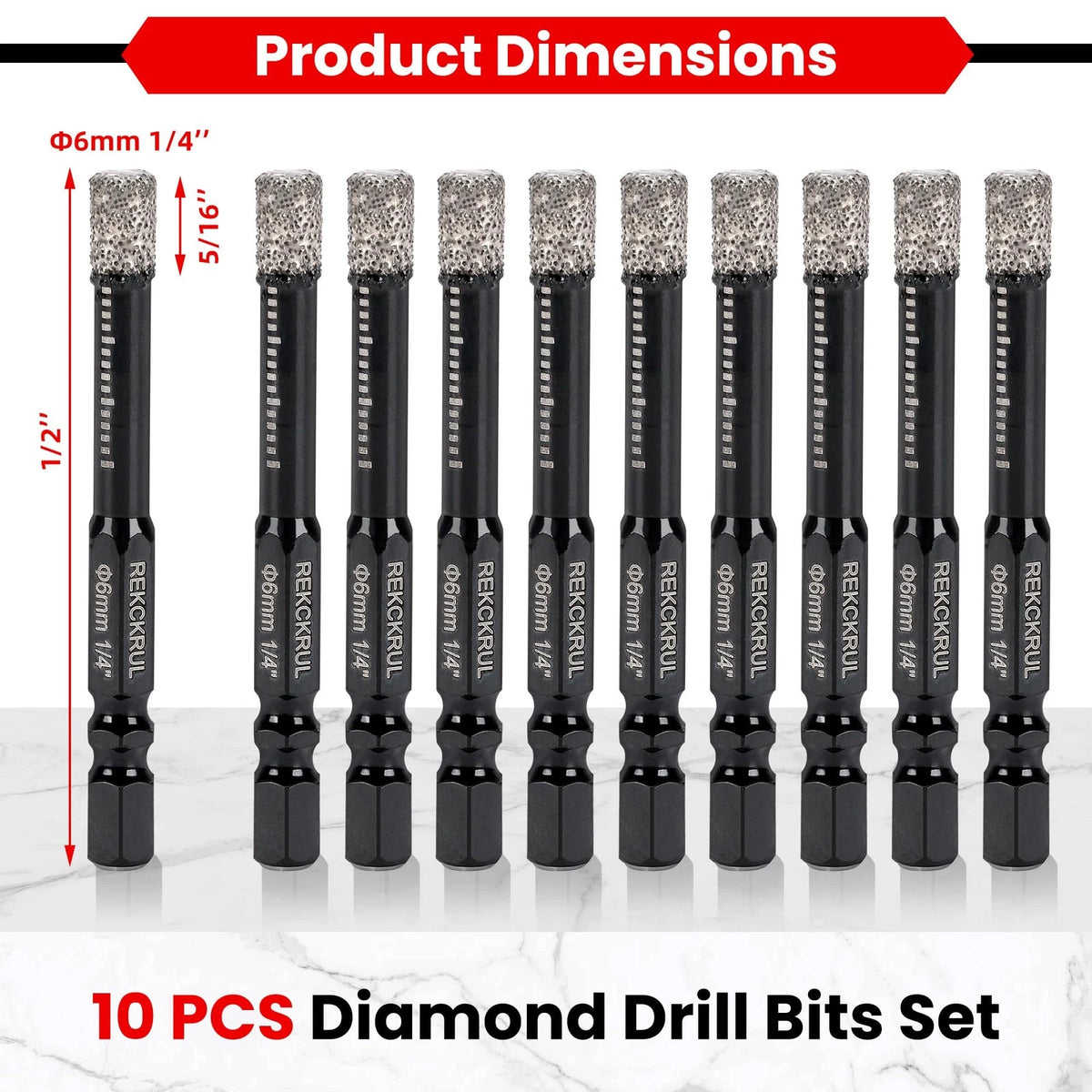 10-Pack 1/4 Inch Diamond Drill Bits for Hole Saw (6mm)