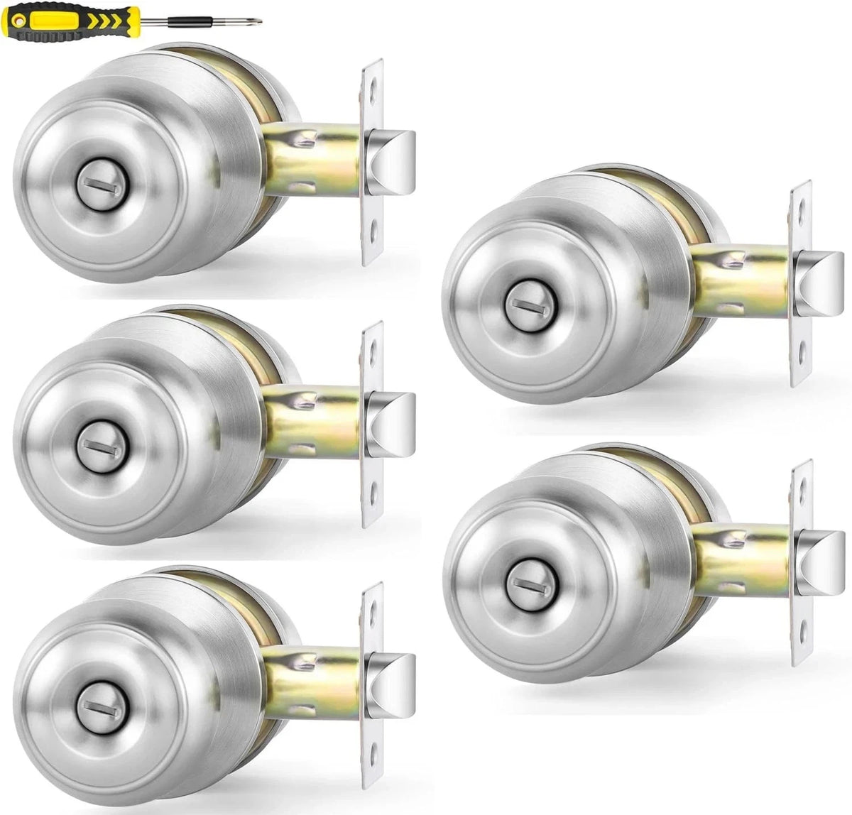 5X Interior Door Knobs for Bedroom or Bathroom - Satin Nickel