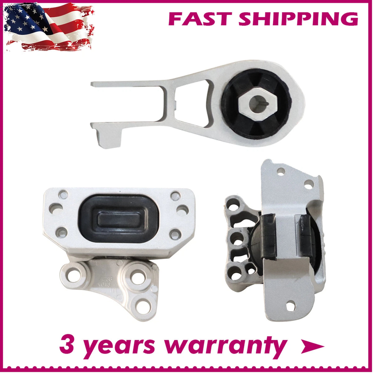 3X Motor Mount for Ram Promaster City 2.4L A/T (2016–2022) 68258599AA, 68252402AA, 68253029AB
