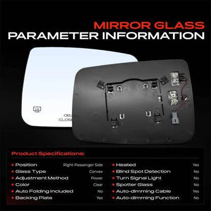 Heated Power Mirror Glass for Ram 1500 2011–2019, 2500 (68079362AA, CH1325126)