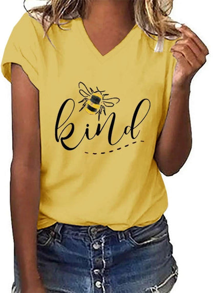 Be Kind Graphic Tee for Women - V Neck Casual Summer Top