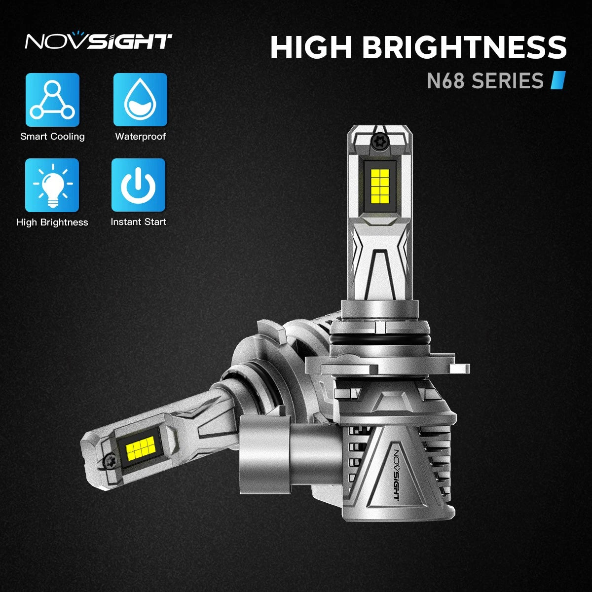 2X NOVSIGHT 9006 LED Headlight Bulbs for Halogen Replacement (NOVA500-N68-9006)