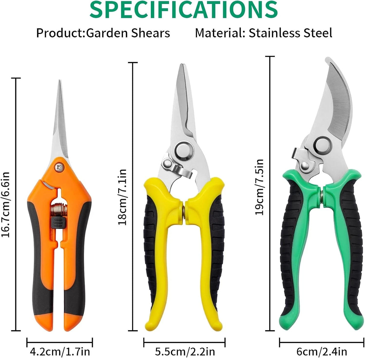 3X Garden Pruning Shears Set - Stainless Steel Gardening Scissors