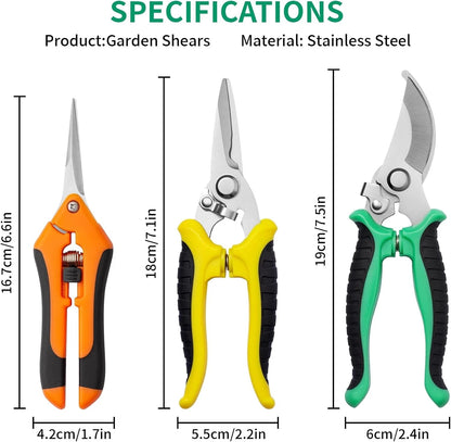 3X Garden Pruning Shears Set - Stainless Steel Gardening Scissors