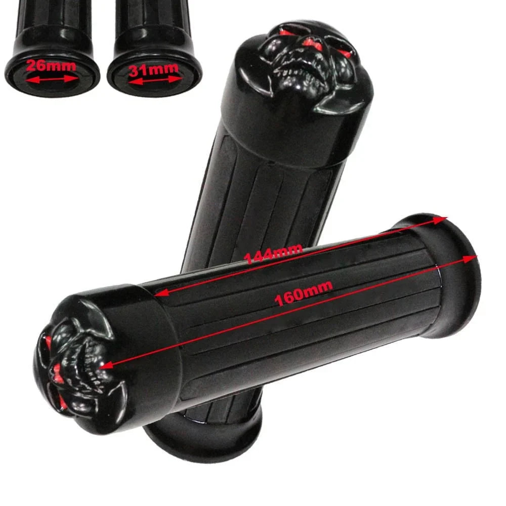 Black Skull Hand Grips for Harley Davidson Chopper Softail Dyna (25mm)