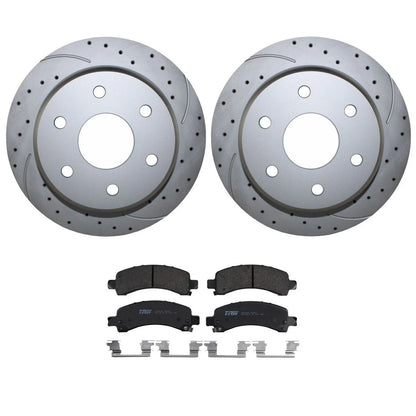 Rear Brake Kit 330mm Drilled Disc TRW Pro Ceramic Pad Set for Cadillac Chevy GMC