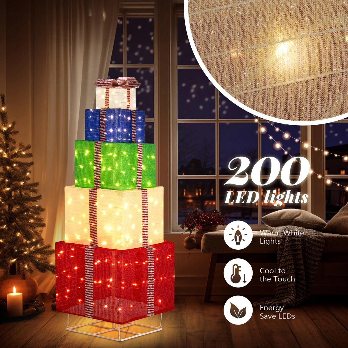 5-Tier Christmas Gift Box Decorations with Lights for Indoor/Outdoor