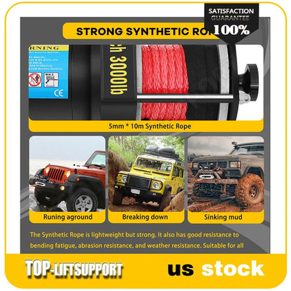 3000LBS Electric Winch for Truck Trailer - Waterproof Synthetic Rope