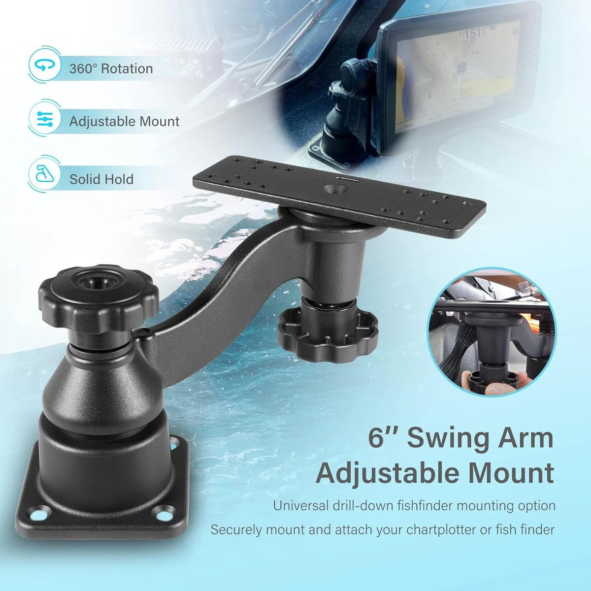 Fish Finder Mount for Garmin Fishfinders & Chartplotters (6-inch Swing Arm)