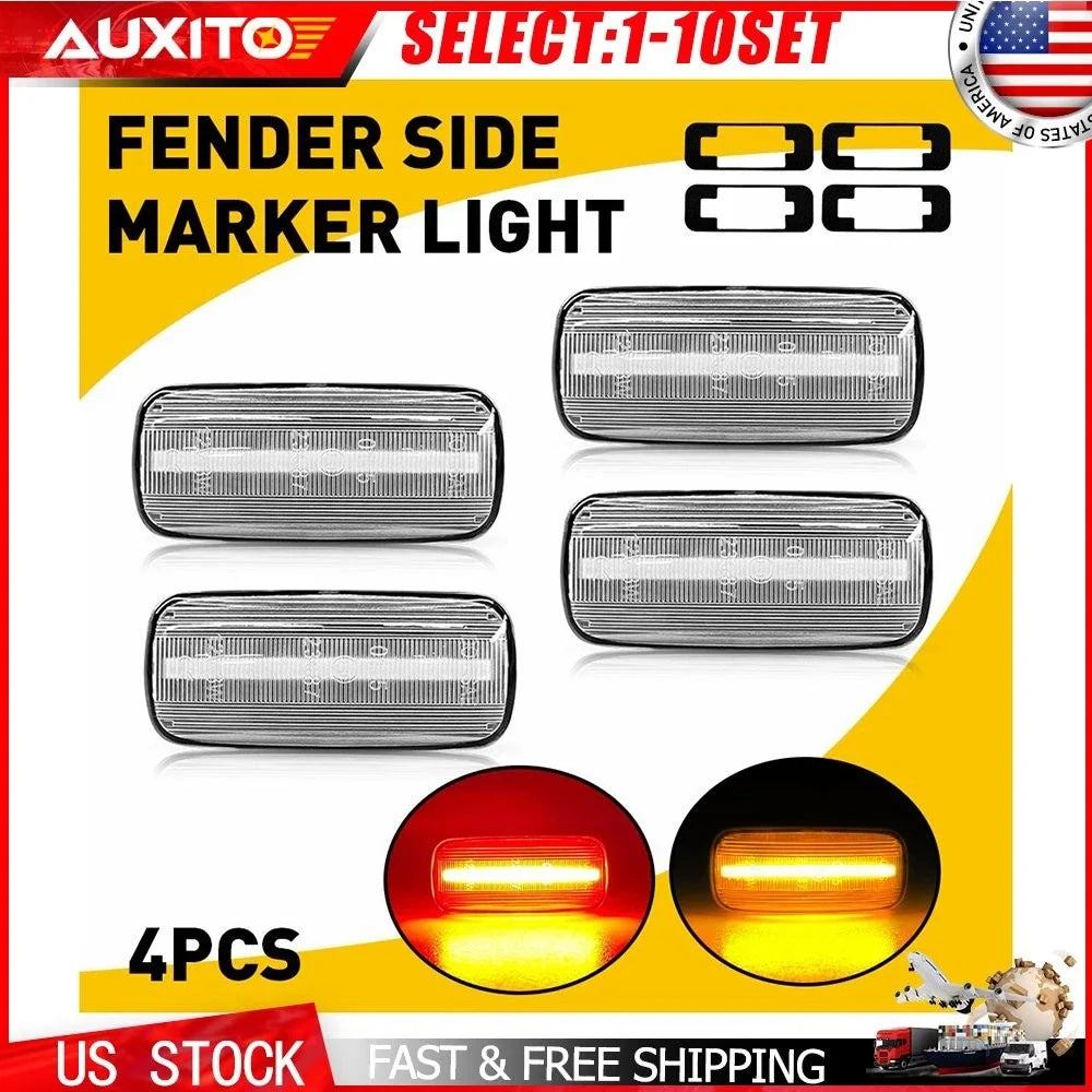 2X Clear Amber Red LED Front Side Marker Lights for Dodge Ram 2500 3500 (2010–2018)
