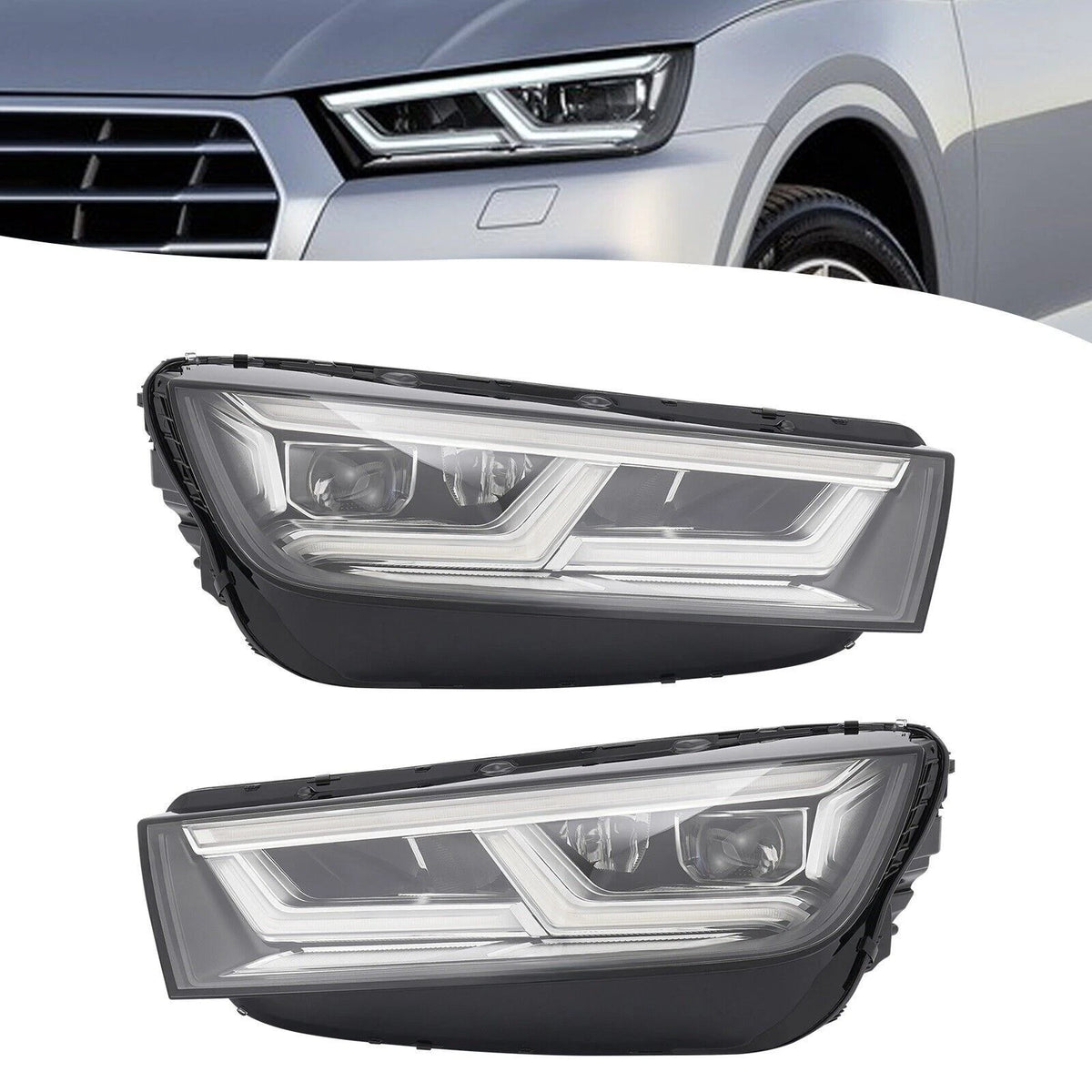 Pair of Full LED Headlight Assembly for Audi Q5 SQ5 (2018–2020) 80A941034B, 80A941773J
