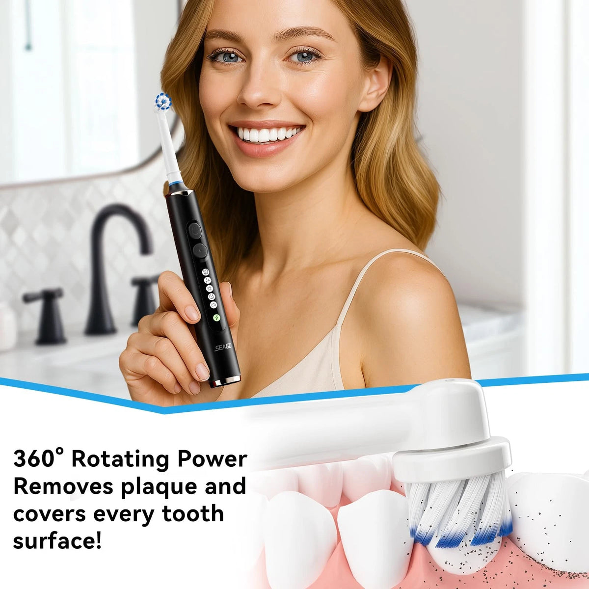 Electric Toothbrush for SEAGO Soft Round (Pack of 1) - Black