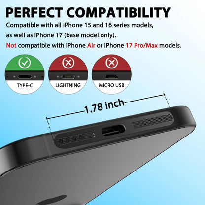 USB C Dust Plug Cover for iPhone 15/16/17 (2023–2023) - Deep Black