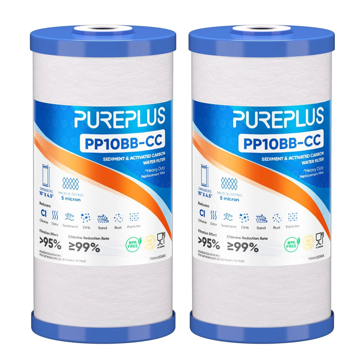 2X 5 Micron 10" x 4.5" Whole House Sediment Filter for Home Use