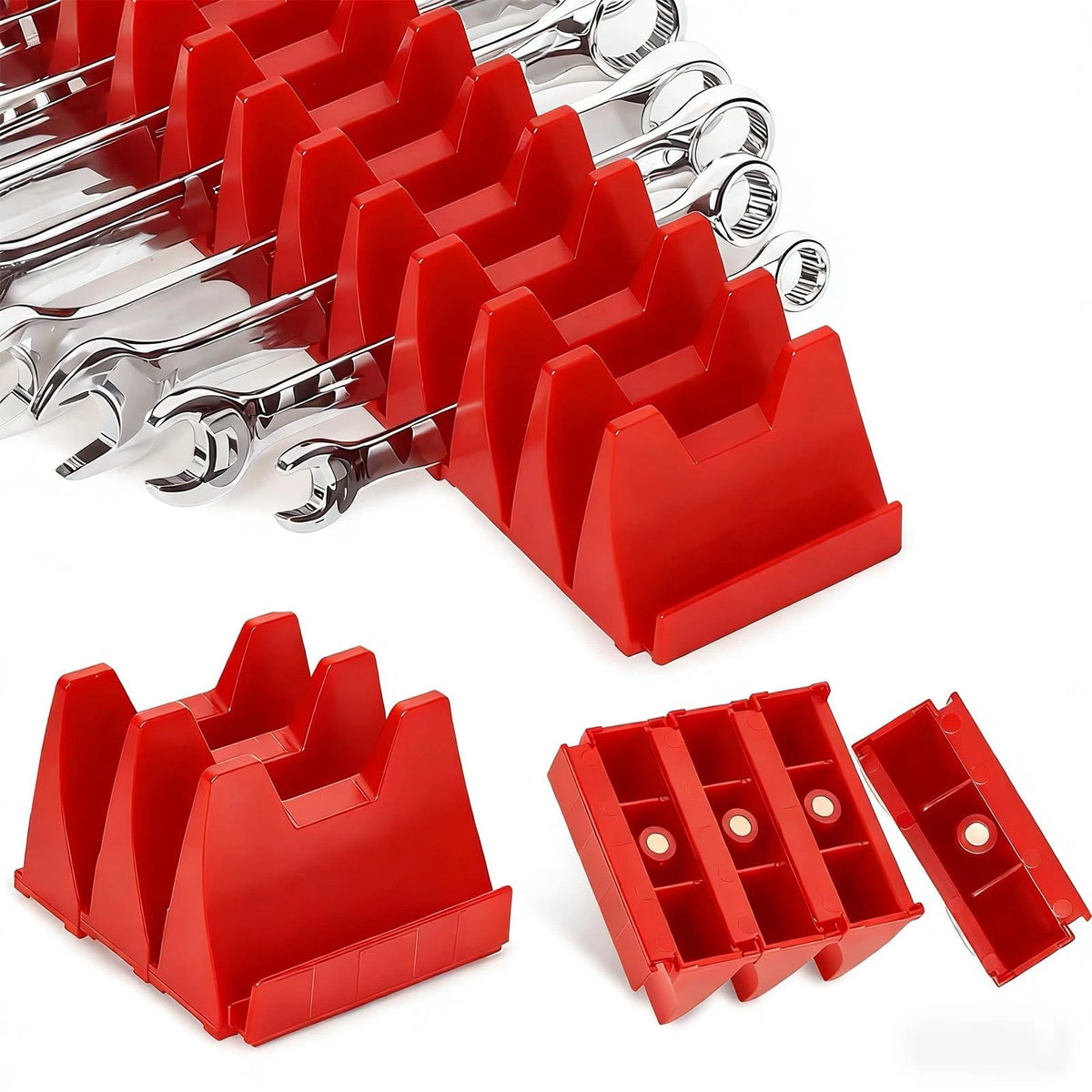 60 pcs Magnetic Modular Wrench Organizers for Tool Drawers - Red