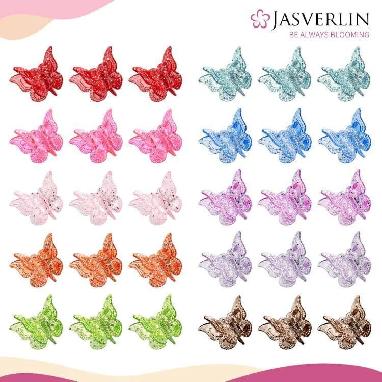 Set of 4 Glitter Mini Butterfly Hair Claw Clips for Girls