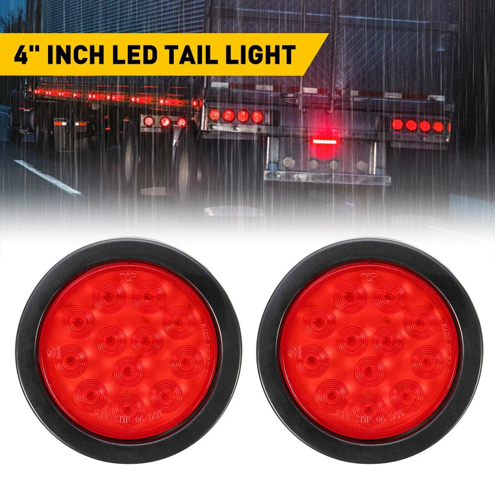 2X 4" Red LED Round Tail Brake Lights for Truck Trailer (12V)