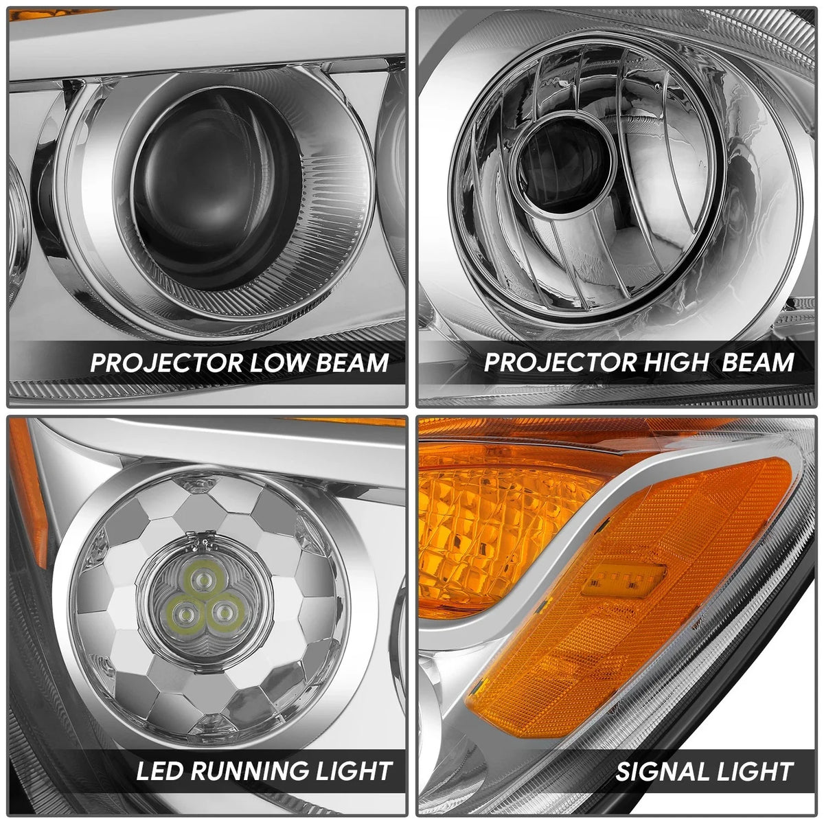 2X Chrome Amber Full LED Projector Headlight Assembly for Kenworth T680 (2022–2025)