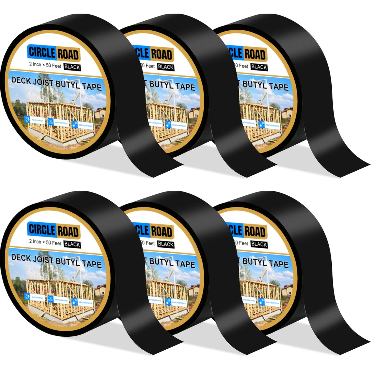 Set of 6 Weatherproof Butyl Joist Tape for Decking 2" x 50'