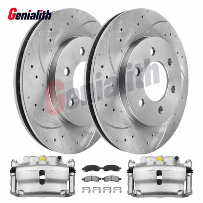 Front Drilled Rotors Brake Pads Calipers for Chevrolet Traverse Acadia Enclave (2007–2016)