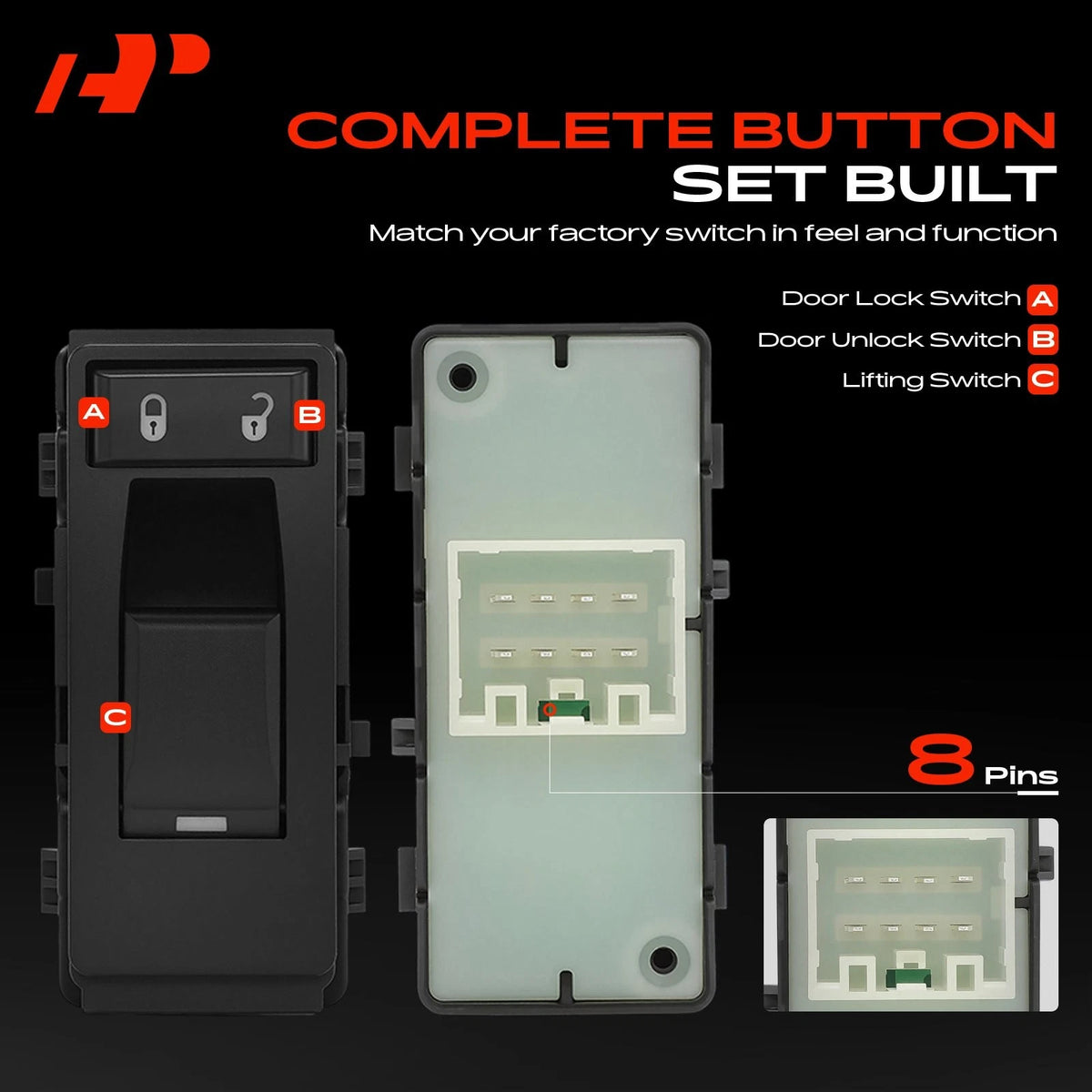 Front Right Power Window Switch for Jeep Compass, Chrysler 200 (2011–2017) - 4602785AA, 4602785AB, 4602785AC, 4602785AD, DWS1380