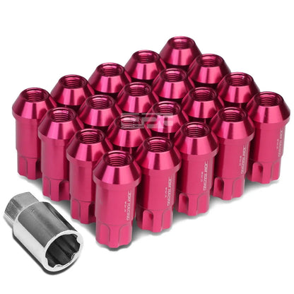 20 PCS Open End M12x1.25 50mm Tall Pink Aluminum Lug Nuts + Lock Key