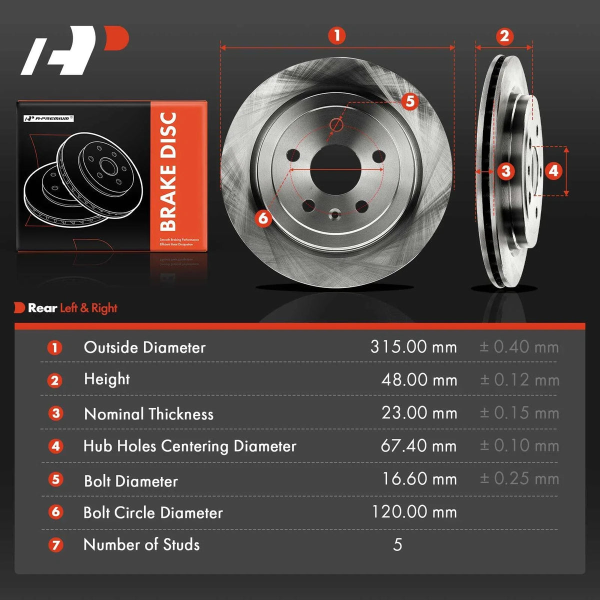Rear Disc Brake Rotors for Chevy Camaro (2010–2015) Cadillac CTS (2008–2019)