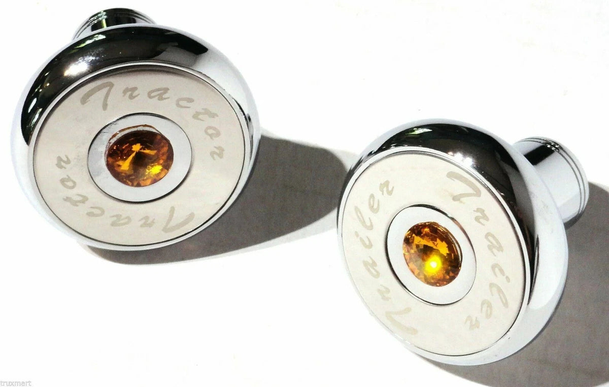 Set of 2 Air Brake Knobs for Tractor Trailer (UP21510-23516) Chrome Amber