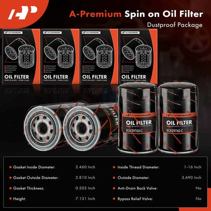 Set of 4 Engine Oil Filters for Ford F-600 (1992–1994) Ram 2500 3500 (2011–2023)
