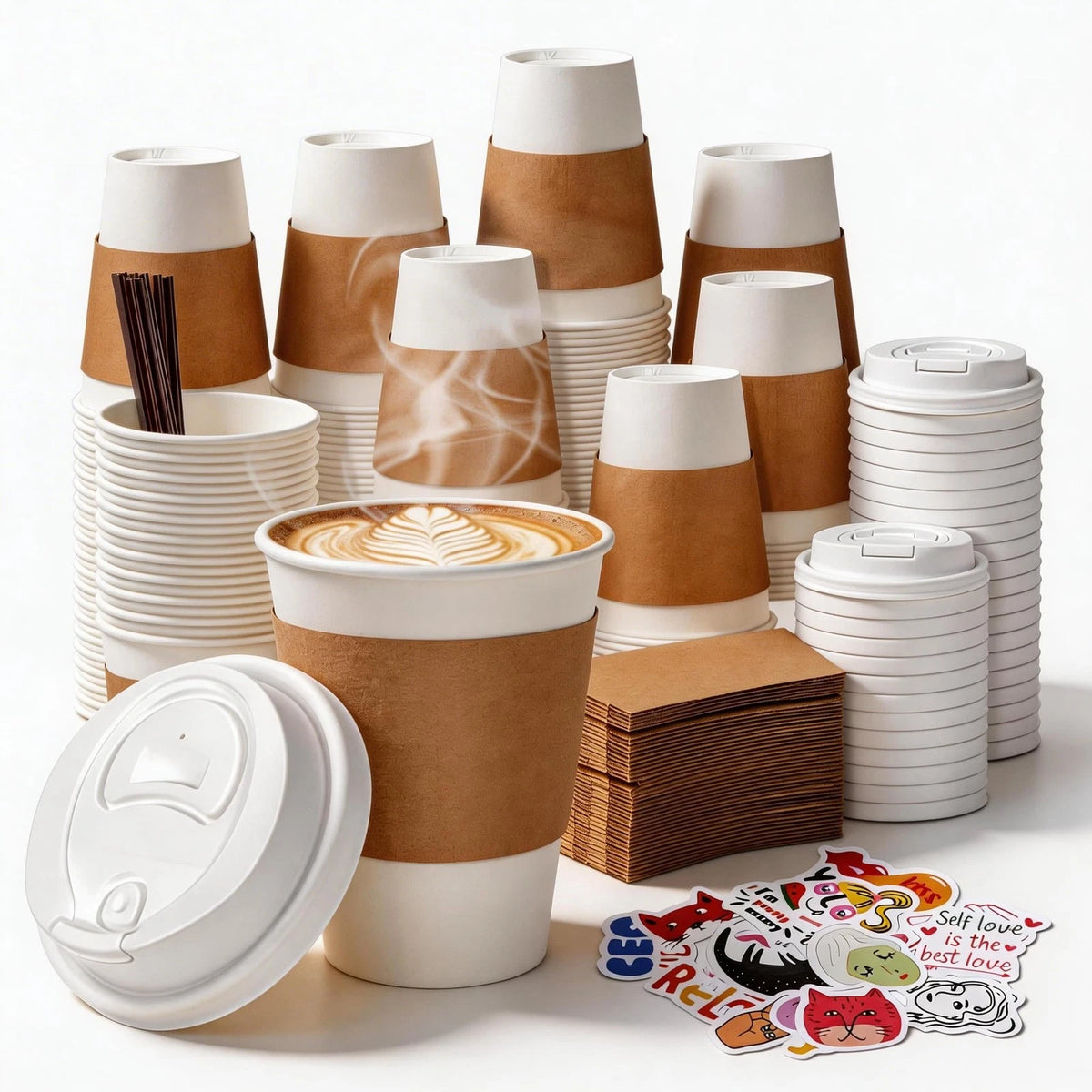 Set of 100 Disposable Coffee Cups 12 oz, 3.5 x 4.3 Inches