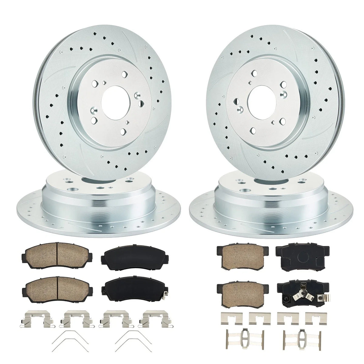 Set of 4 Slotted Rotors & Ceramic Brake Pads for Honda CR-V 2.4L (2012–2016)