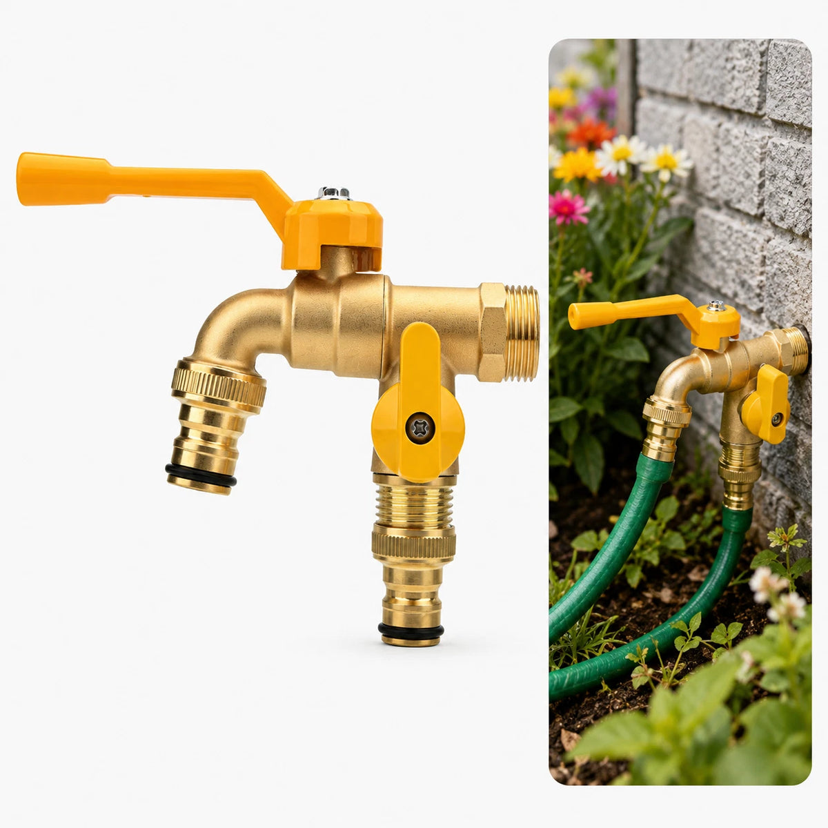 2 Way Brass Garden Faucet Hose Bibb Wall Mount Spigot Tap