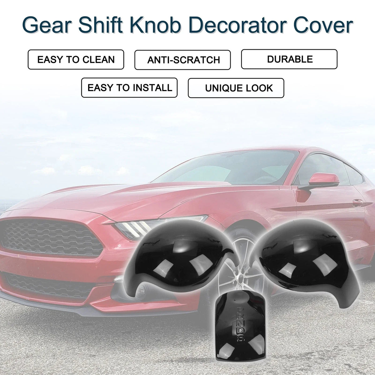 Set of 1 Gear Shift Knob Decorator Cover for Ford Mustang (2015–2023) Black